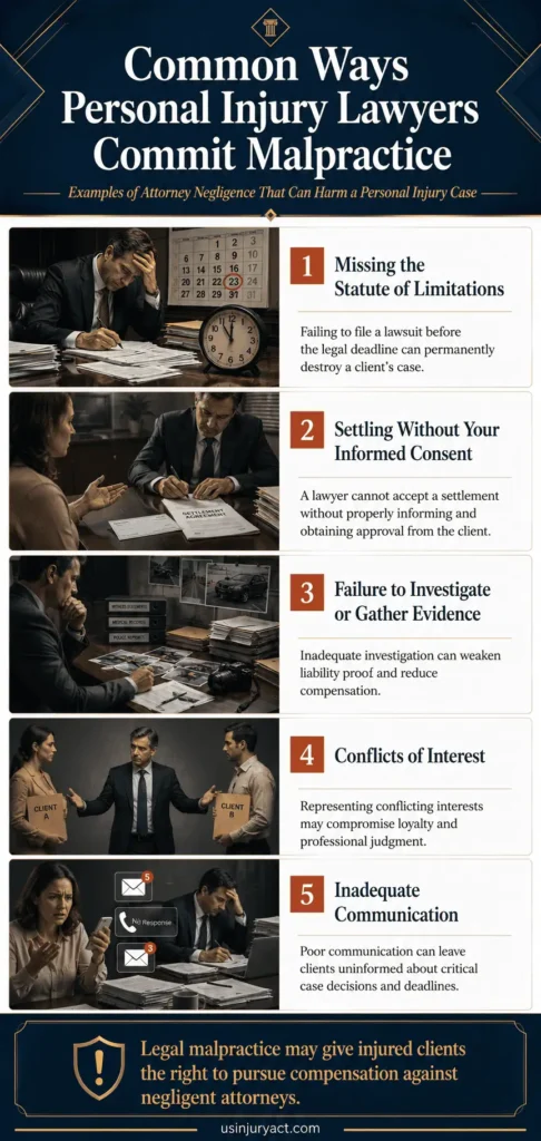 Common Ways Personal Injury Lawyers Commit Malpractice Infographic