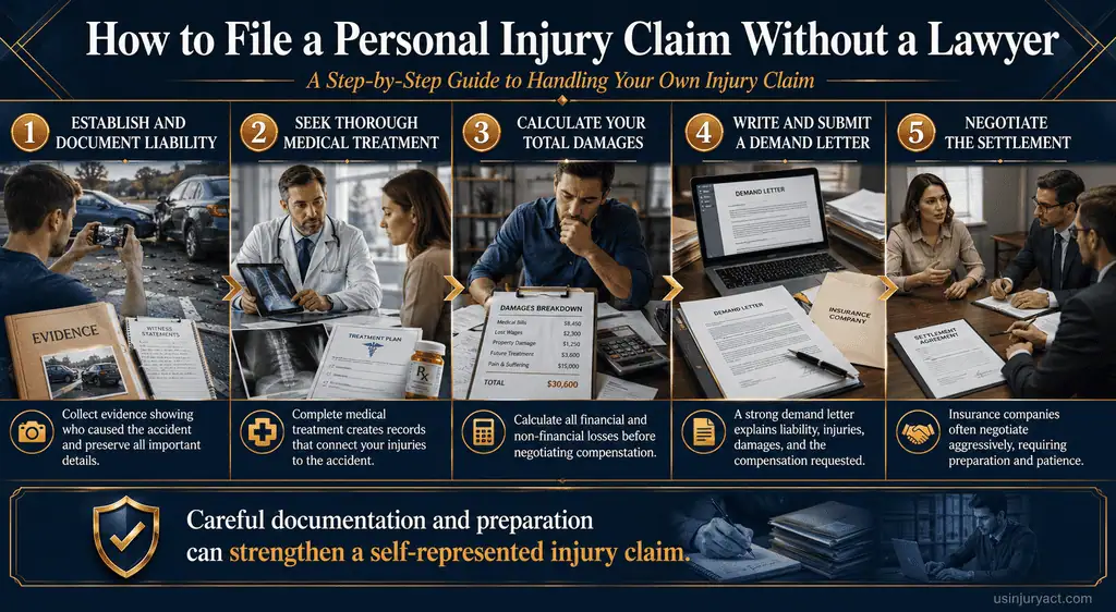 Can I Make a Personal Injury Claim Myself? How to File a Personal Injury Claim Without a Lawyer infographics